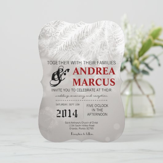 5x7 Winter White Pine Tree Need Wedding Invitation Kaart (Staand voorkant)