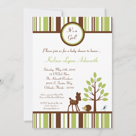 5x7 Woodland Forest Deer Baby shower Invitation Kaart (Voorkant)