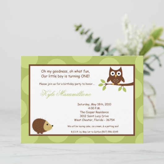 5x7 Woodland Forest Owl Birthday Party Invitation Kaart (Staand voorkant)