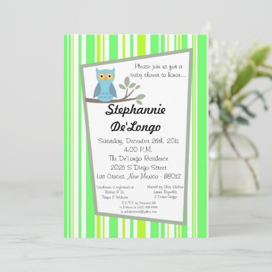 5x7 Woodland Forrest Owl Baby shower Invitation Kaart (Staand voorkant)