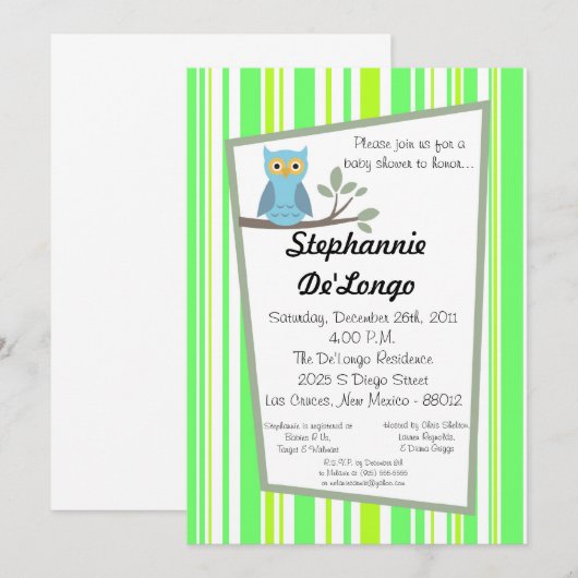 5x7 Woodland Forrest Owl Baby shower Invitation Kaart (Voorkant / Achterkant)