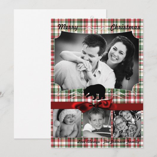 5x7 XMAS-kaart met rode kerst, Beer Fabri FOTO-kaa Feestdagenkaart (Voorkant / Achterkant)