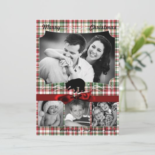 5x7 XMAS-kaart met rode kerst, Beer Fabri FOTO-kaa Feestdagenkaart (Staand voorkant)