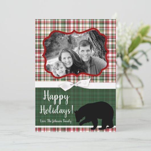 5x7 XMAS-kaart met rode kerst, Beer Fabri FOTO-kaa Feestdagenkaart (Staand voorkant)