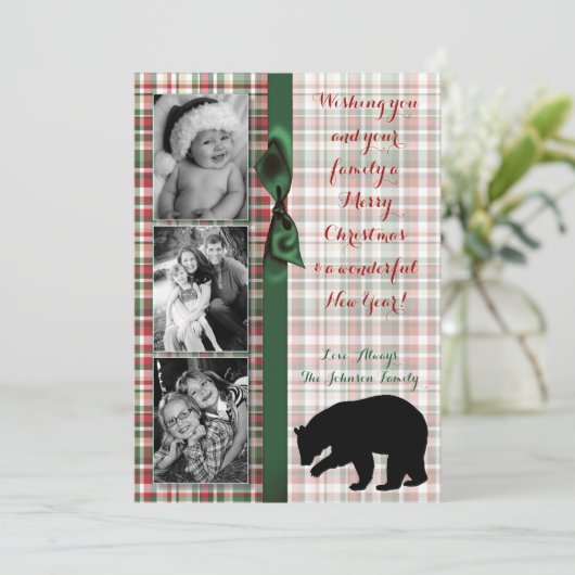 5x7 XMAS-kaart met rode kerst, Beer Fabri FOTO-kaa Feestdagenkaart (Staand voorkant)