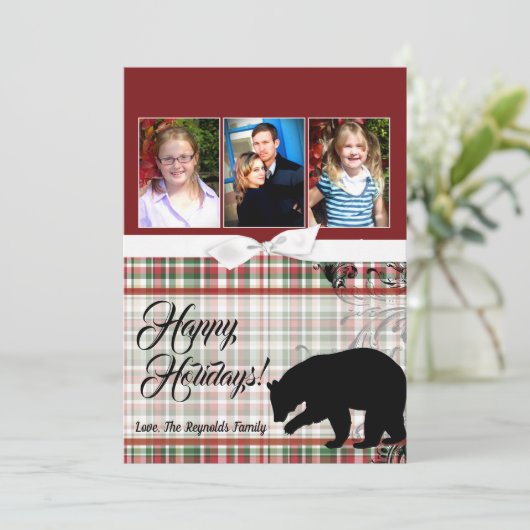 5x7 XMAS-kaart met rode kerst, Beer Fabri FOTO-kaa Feestdagenkaart (Staand voorkant)