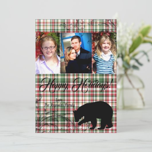 5x7 XMAS-kaart met rode kerst, Beer Fabri FOTO-kaa Feestdagenkaart (Staand voorkant)