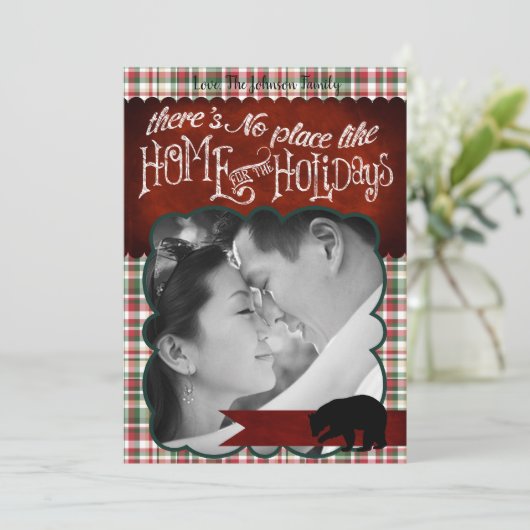 5x7 XMAS-kaart met rode kerst, Beer Fabri FOTO-kaa Feestdagenkaart (Staand voorkant)