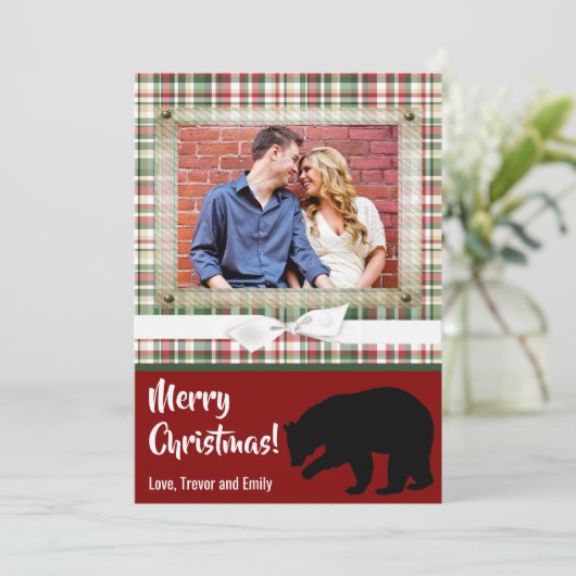 5x7 XMAS-kaart met rode kerst, Beer Fabri FOTO-kaa Feestdagenkaart (Staand voorkant)