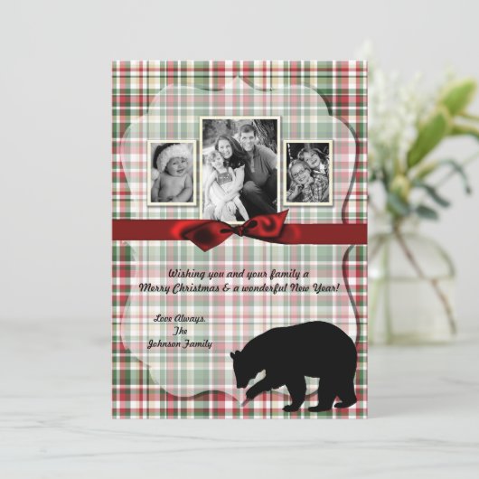 5x7 XMAS-kaart met rode kerst, Beer Fabri FOTO-kaa Feestdagenkaart (Staand voorkant)