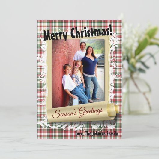 5x7 XMAS-kaart met rode kerst, Beer Fabri FOTO-kaa Feestdagenkaart (Staand voorkant)