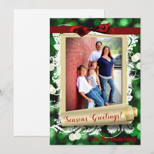 5x7 XMAS-kaart voor kerstgroene kerst met lichte f Feestdagenkaart (Voorkant / Achterkant)