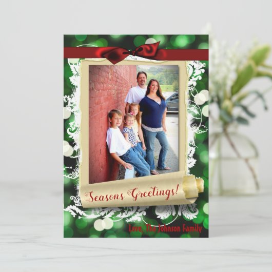 5x7 XMAS-kaart voor kerstgroene kerst met lichte f Feestdagenkaart (Staand voorkant)