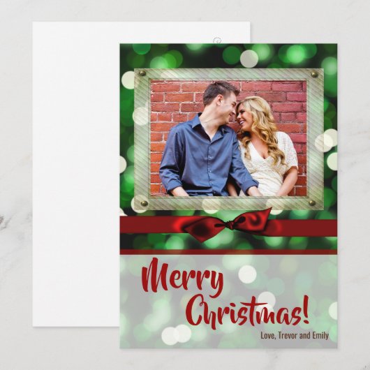 5x7 XMAS-kaart voor kerstgroene kerst met lichte f Feestdagenkaart (Voorkant / Achterkant)