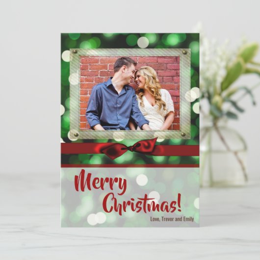 5x7 XMAS-kaart voor kerstgroene kerst met lichte f Feestdagenkaart (Staand voorkant)