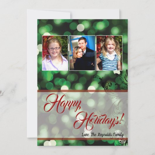 5x7 XMAS-kaart voor kerstgroene kerst met lichte f Feestdagenkaart (Voorkant)