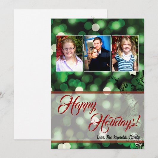 5x7 XMAS-kaart voor kerstgroene kerst met lichte f Feestdagenkaart (Voorkant / Achterkant)