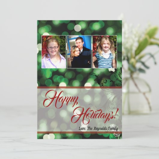 5x7 XMAS-kaart voor kerstgroene kerst met lichte f Feestdagenkaart (Staand voorkant)