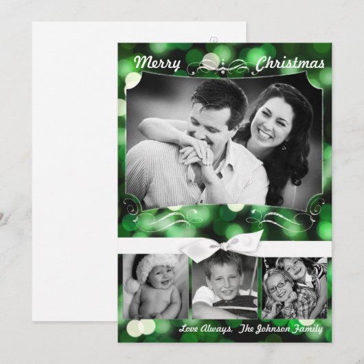 5x7 XMAS-kaart voor kerstgroene kerst met lichte f Feestdagenkaart (Voorkant / Achterkant)