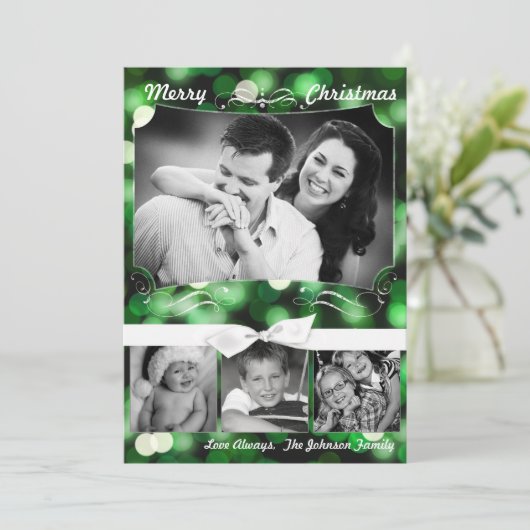 5x7 XMAS-kaart voor kerstgroene kerst met lichte f Feestdagenkaart (Staand voorkant)