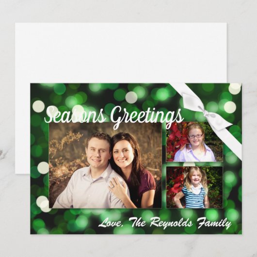 5x7 XMAS-kaart voor kerstgroene kerst met lichte f Feestdagenkaart (Voorkant / Achterkant)