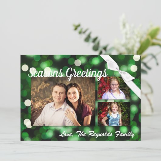 5x7 XMAS-kaart voor kerstgroene kerst met lichte f Feestdagenkaart (Staand voorkant)