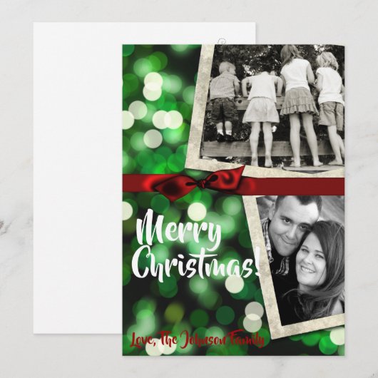 5x7 XMAS-kaart voor kerstgroene kerst met lichte f Feestdagenkaart (Voorkant / Achterkant)