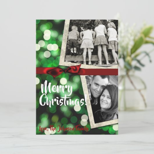 5x7 XMAS-kaart voor kerstgroene kerst met lichte f Feestdagenkaart (Staand voorkant)