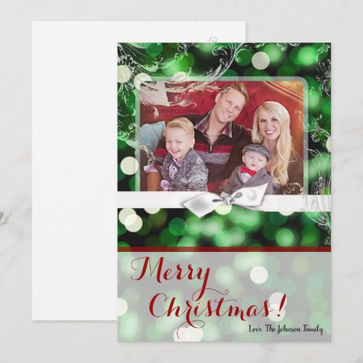 5x7 XMAS-kaart voor kerstgroene kerst met lichte f Feestdagenkaart (Voorkant / Achterkant)