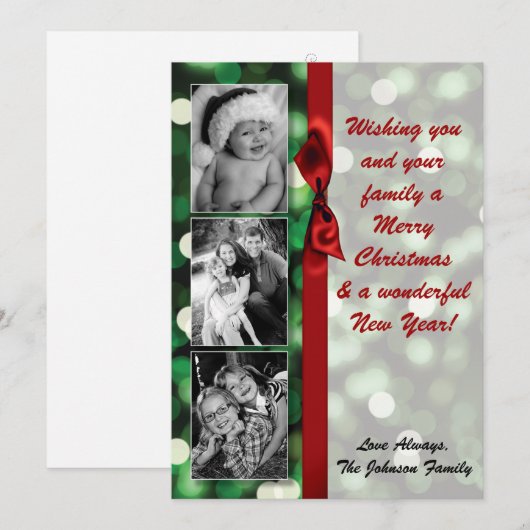 5x7 XMAS-kaart voor kerstgroene kerst met lichte f Feestdagenkaart (Voorkant / Achterkant)