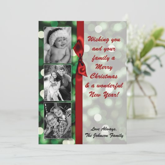 5x7 XMAS-kaart voor kerstgroene kerst met lichte f Feestdagenkaart (Staand voorkant)