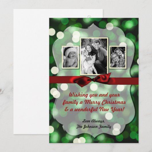 5x7 XMAS-kaart voor kerstgroene kerst met lichte f Feestdagenkaart (Voorkant / Achterkant)