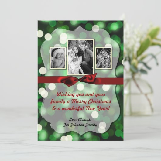 5x7 XMAS-kaart voor kerstgroene kerst met lichte f Feestdagenkaart (Staand voorkant)