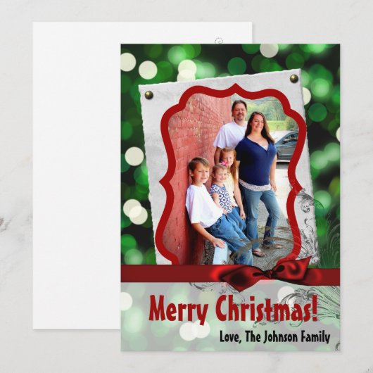 5x7 XMAS-kaart voor kerstgroene kerst met lichte f Feestdagenkaart (Voorkant / Achterkant)