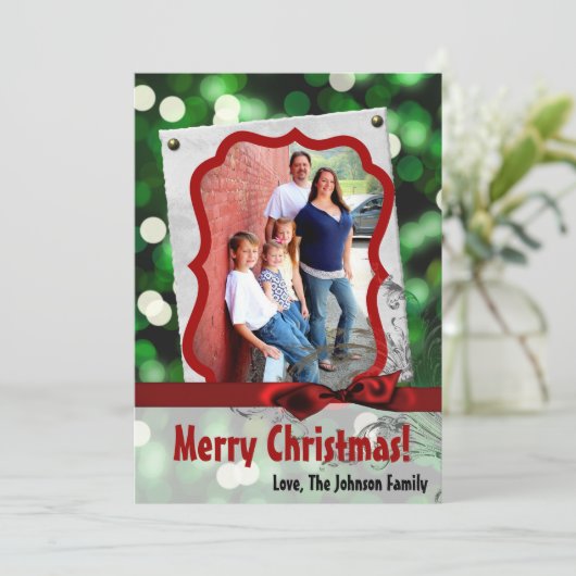 5x7 XMAS-kaart voor kerstgroene kerst met lichte f Feestdagenkaart (Staand voorkant)