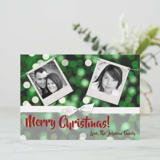 5x7 XMAS-kaart voor kerstgroene kerst met lichte f Feestdagenkaart (Staand voorkant)