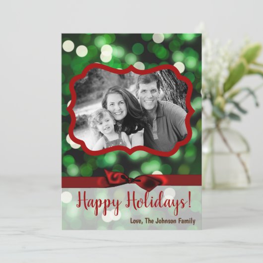 5x7 XMAS-kaart voor kerstgroene kerst met lichte f Feestdagenkaart (Staand voorkant)