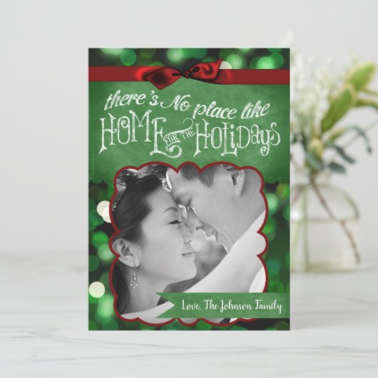 5x7 XMAS-kaart voor kerstgroene kerst met lichte f Feestdagenkaart (Staand voorkant)