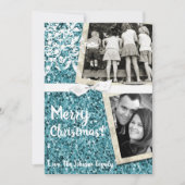 5x7 XMAS Kerst Blauw Glitter Snowfl Foto Kaart (Voorkant)