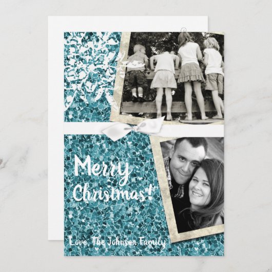 5x7 XMAS Kerst Blauw Glitter Snowfl Foto Kaart (Voorkant / Achterkant)