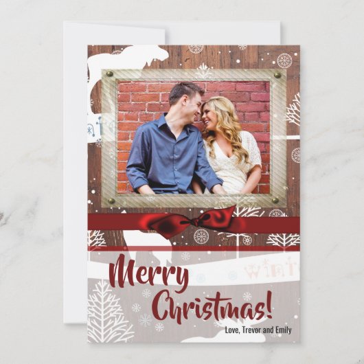 5x7 XMAS Kerst Herten Hout Buck Doe FOTOKAART Feestdagenkaart (Voorkant)