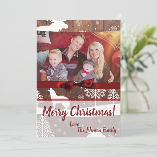 5x7 XMAS Kerst Herten Hout Buck Doe FOTOKAART Feestdagenkaart (Staand voorkant)