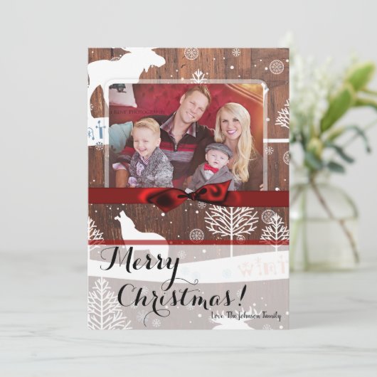 5x7 XMAS Kerst Herten Hout Buck Doe FOTOKAART Feestdagenkaart (Staand voorkant)