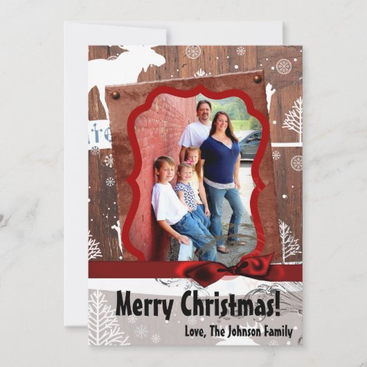 5x7 XMAS Kerst Herten Hout Buck Doe FOTOKAART Feestdagenkaart (Voorkant)