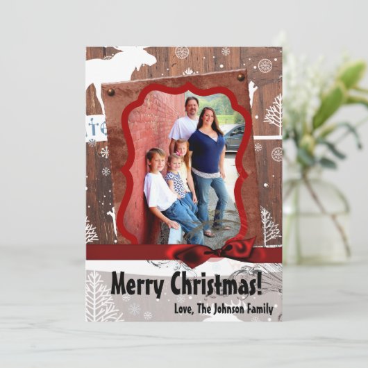 5x7 XMAS Kerst Herten Hout Buck Doe FOTOKAART Feestdagenkaart (Staand voorkant)