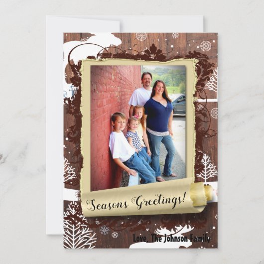 5x7 XMAS Kerst Herten Hout Buck Doe FOTOKAART Feestdagenkaart (Voorkant)