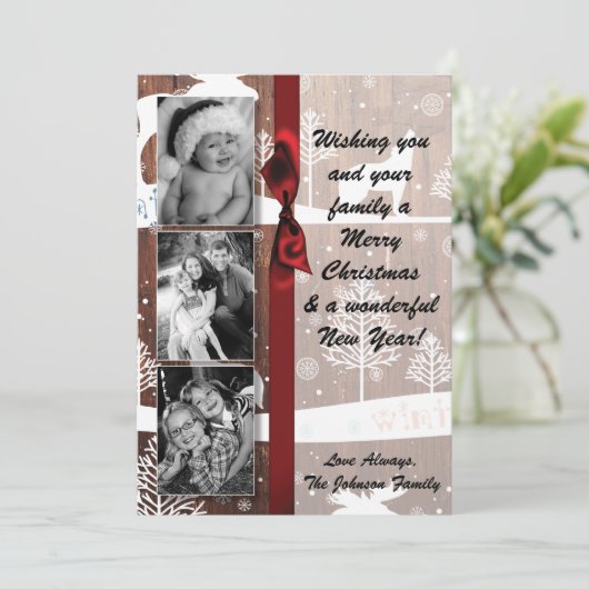 5x7 XMAS Kerst Herten Hout Buck Doe FOTOKAART Feestdagenkaart (Staand voorkant)