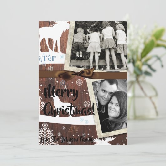 5x7 XMAS Kerst Herten Hout Buck Doe FOTOKAART Feestdagenkaart (Staand voorkant)