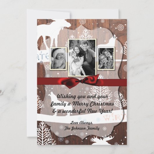 5x7 XMAS Kerst Herten Hout Buck Doe FOTOKAART Feestdagenkaart (Voorkant)