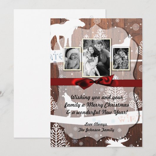 5x7 XMAS Kerst Herten Hout Buck Doe FOTOKAART Feestdagenkaart (Voorkant / Achterkant)